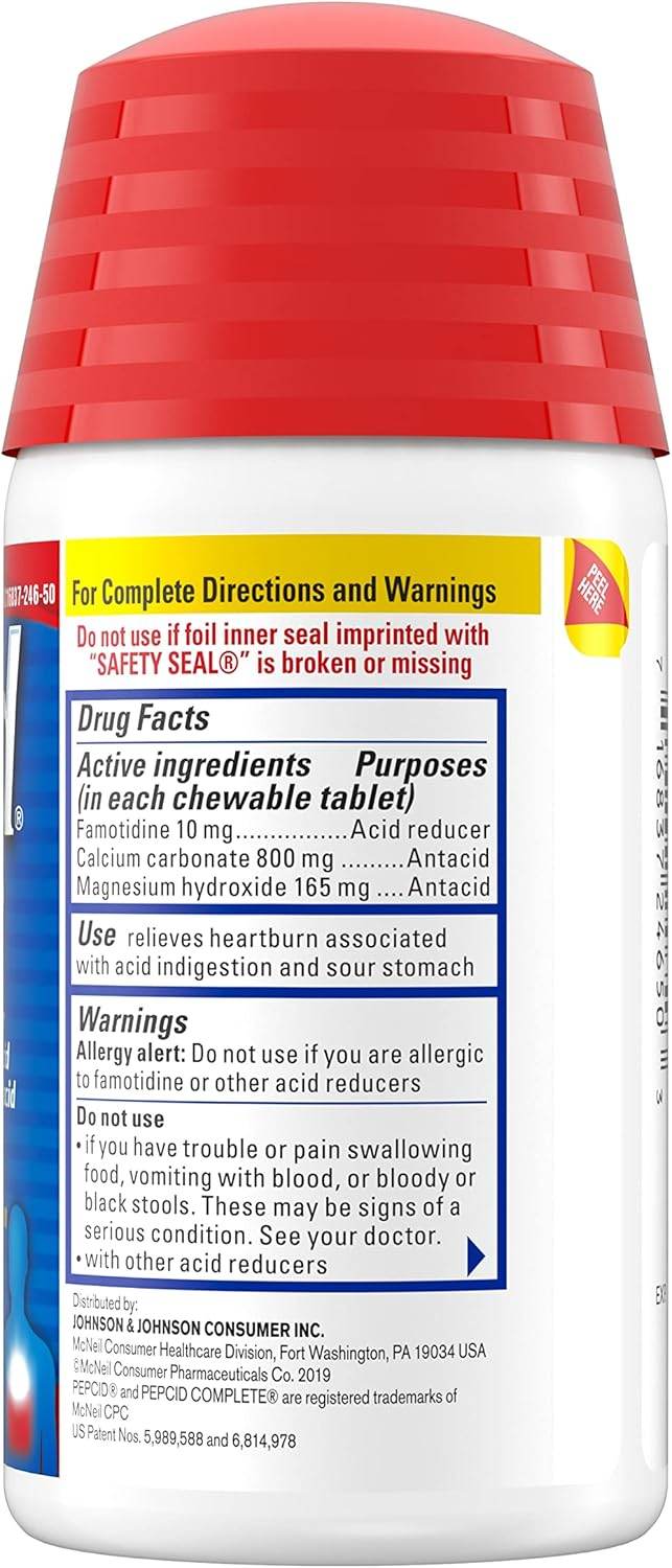 Pepcid Complete Acid Reducer + Antacid, Tablets, Tropical Fruit, 50 ea - OTC Shoppe Express