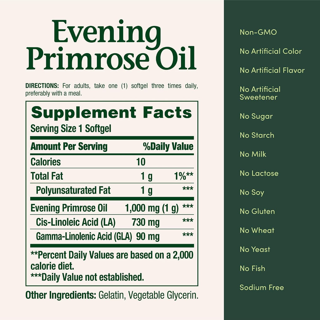 Nature's Bounty Evening Primrose Oil, Cold Pressed, 1000mg, 60 Count
