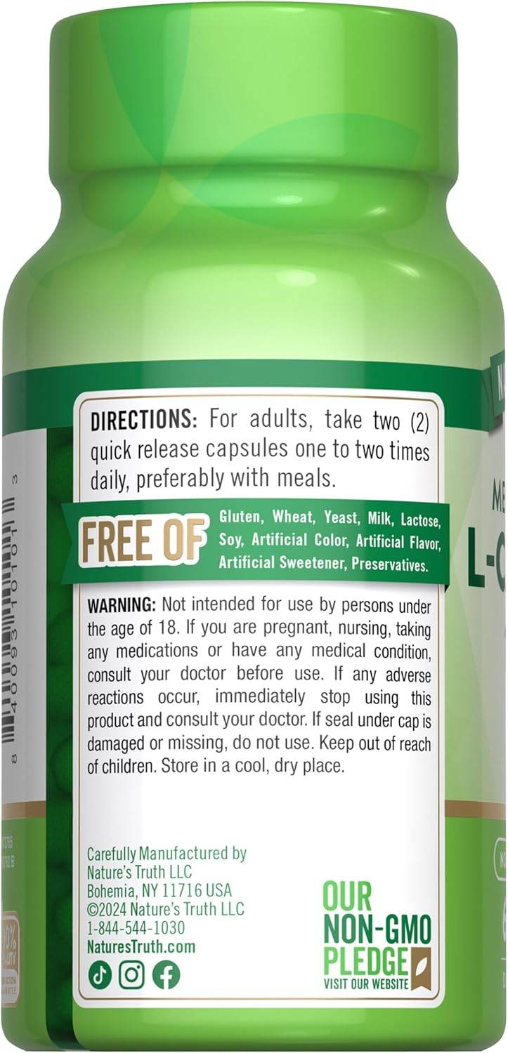 Nature's Truth L-Carnitine, 500 mg, Dietary Supplement, Capsules, 60 ea - OTC Shoppe Express