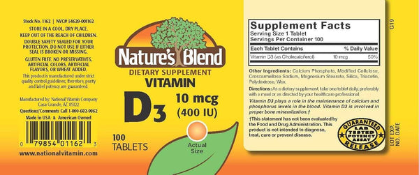 Nature's Blend Vitamin D, 400 IU, Tablets, 100 ea - OTC Shoppe Express