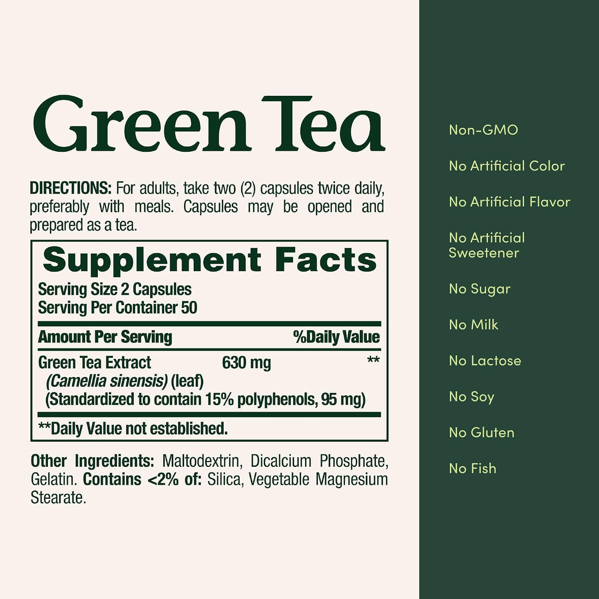 Nature's Bounty Green Tea Pills 315mg, 100 Capsules