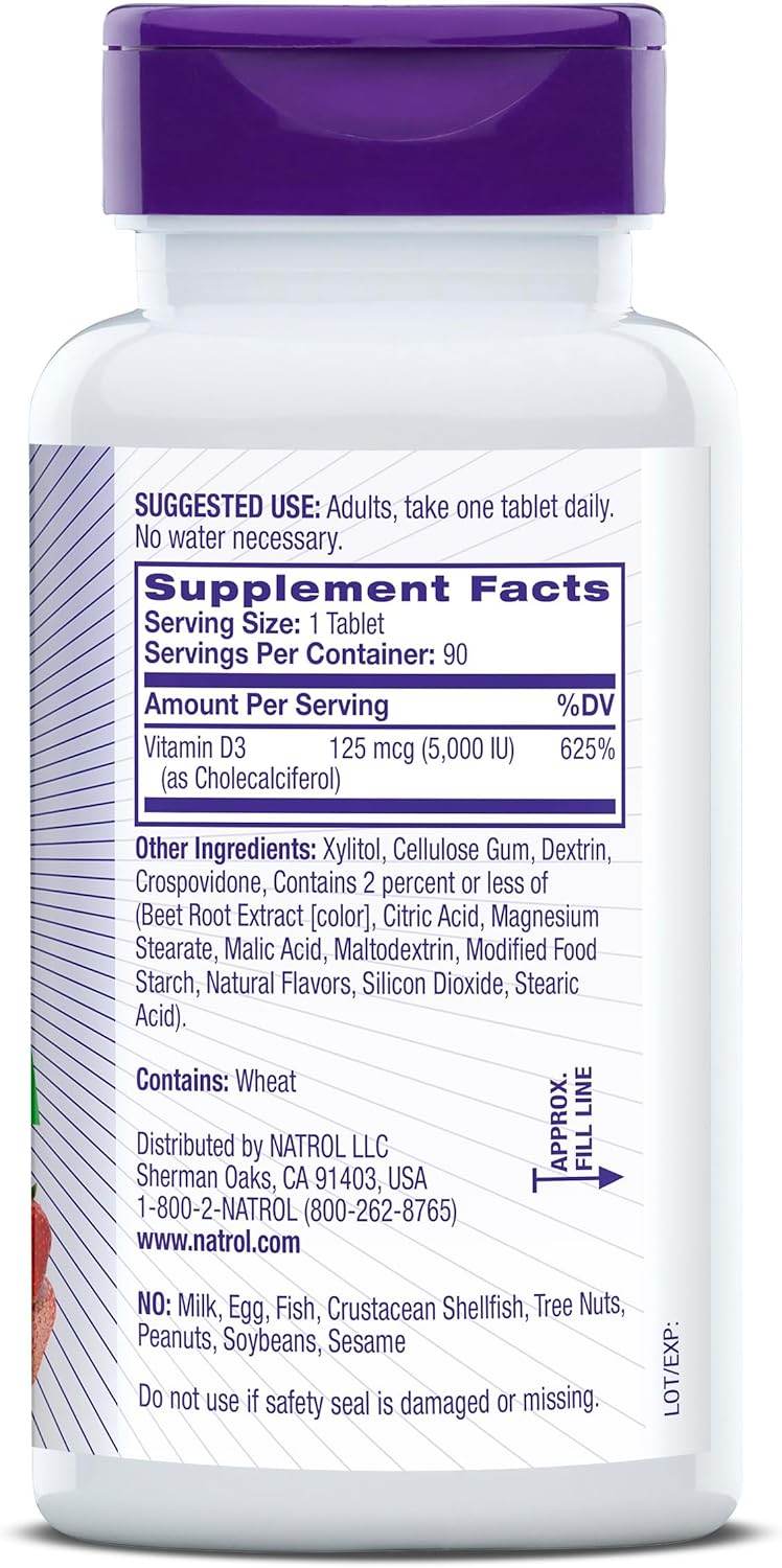 Natrol Vitamin D3, 5000 IU, Fast Dissolve Tablets, Strawberry, 90 ea - OTC Shoppe Express