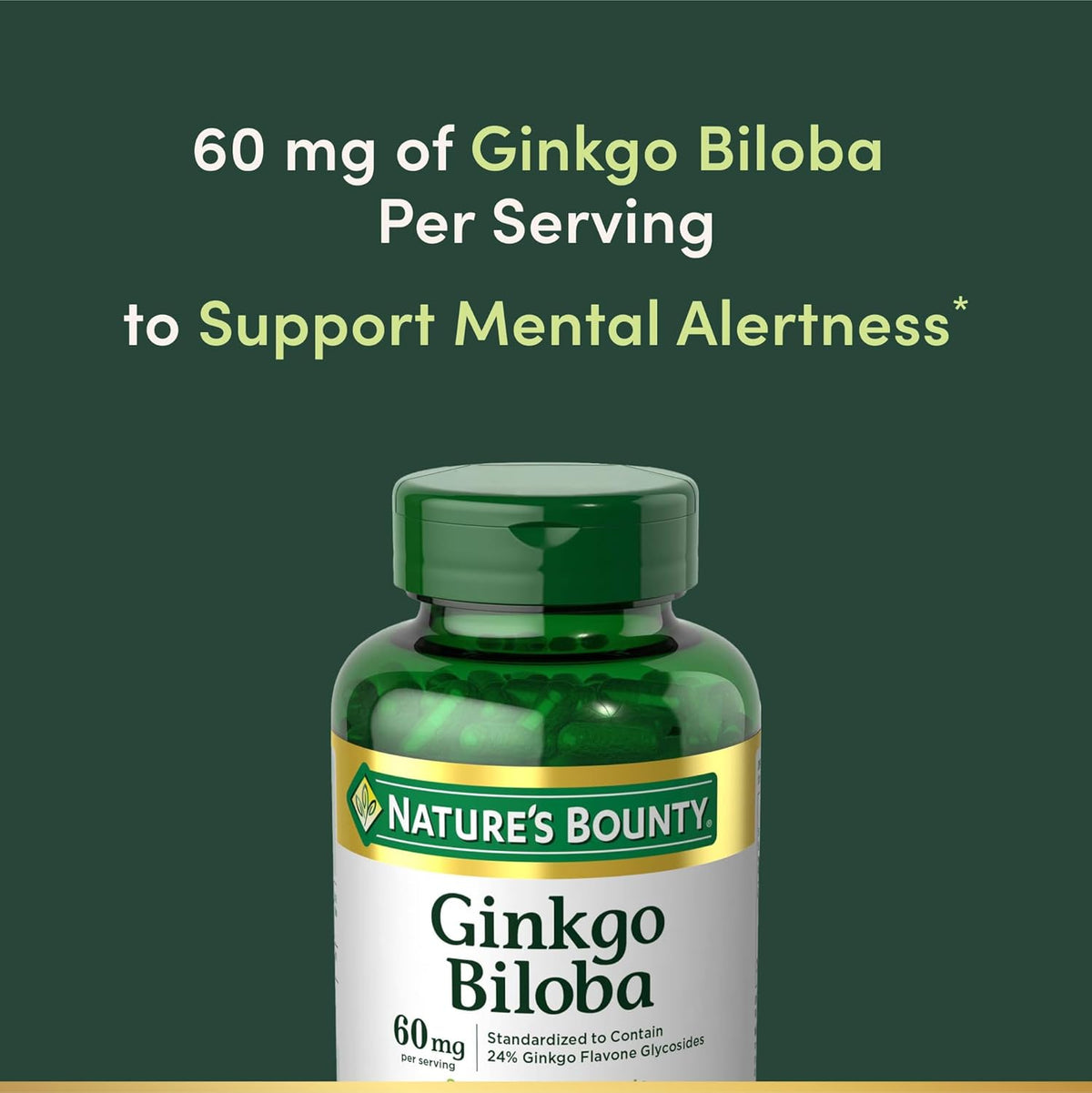 Nature's Bounty Ginkgo Biloba, Herbal Supplement, 60 Mg, 200 Capsules