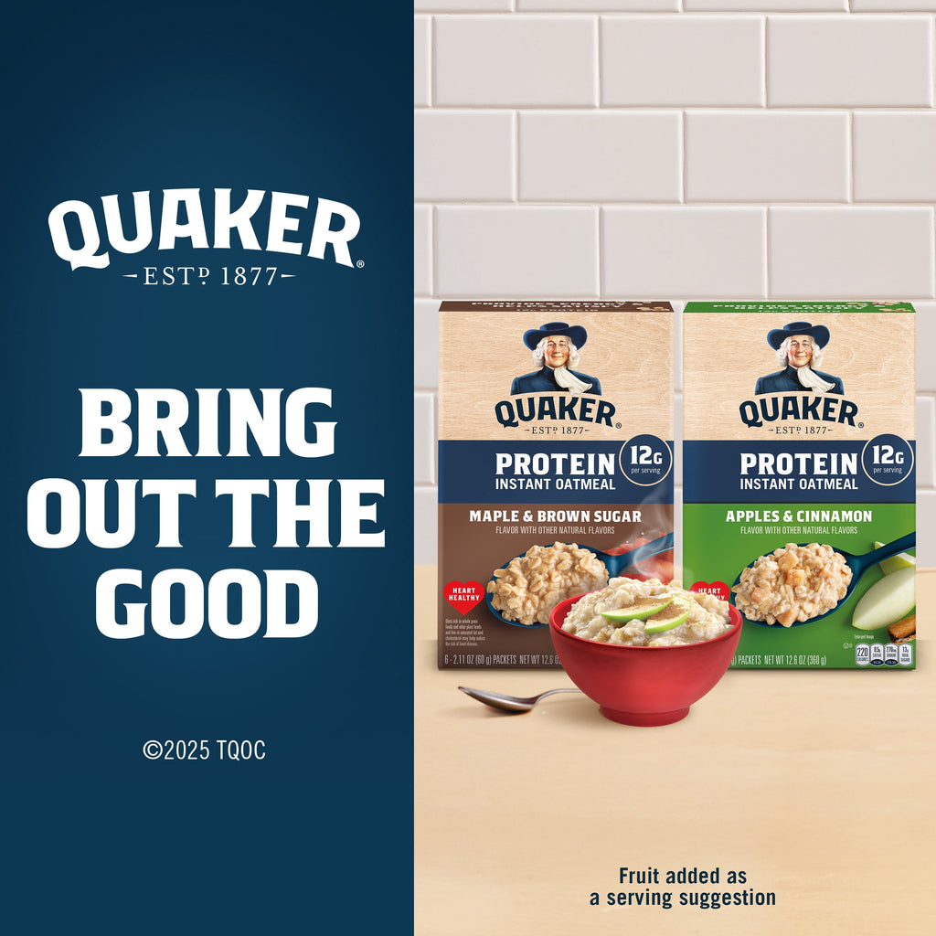 Quaker Protein Instant Oatmeal, Banana Nut, 12g Protein per Serving, Whole Grains, No Artificial Flavors, 2.15 oz Packets, (6 Pack)​