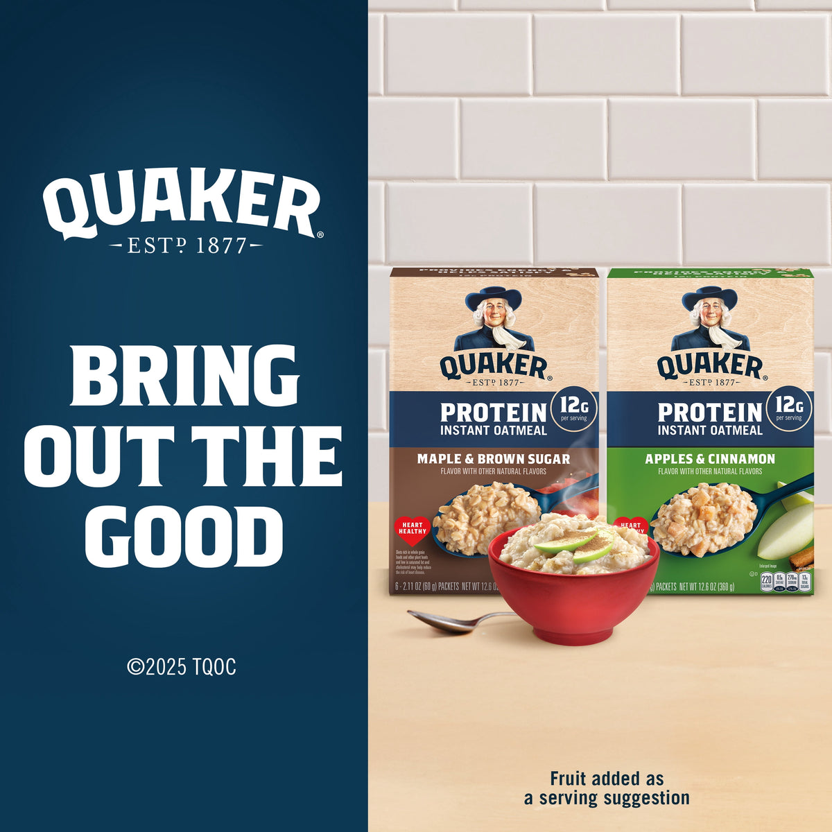 Quaker Protein Instant Oatmeal, Banana Nut, 12g Protein per Serving, Whole Grains, No Artificial Flavors, 2.15 oz Packets, (6 Pack)​