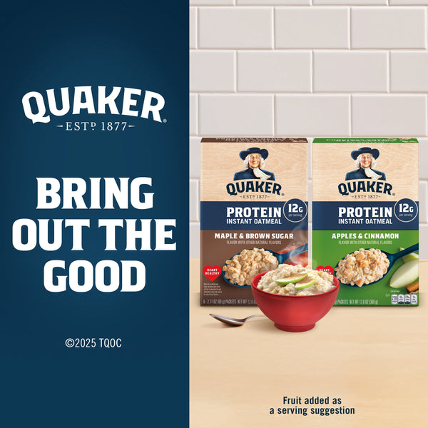 Quaker Protein Instant Oatmeal, Banana Nut, 12g Protein per Serving, Whole Grains, No Artificial Flavors, 2.15 oz Packets, (6 Pack)​