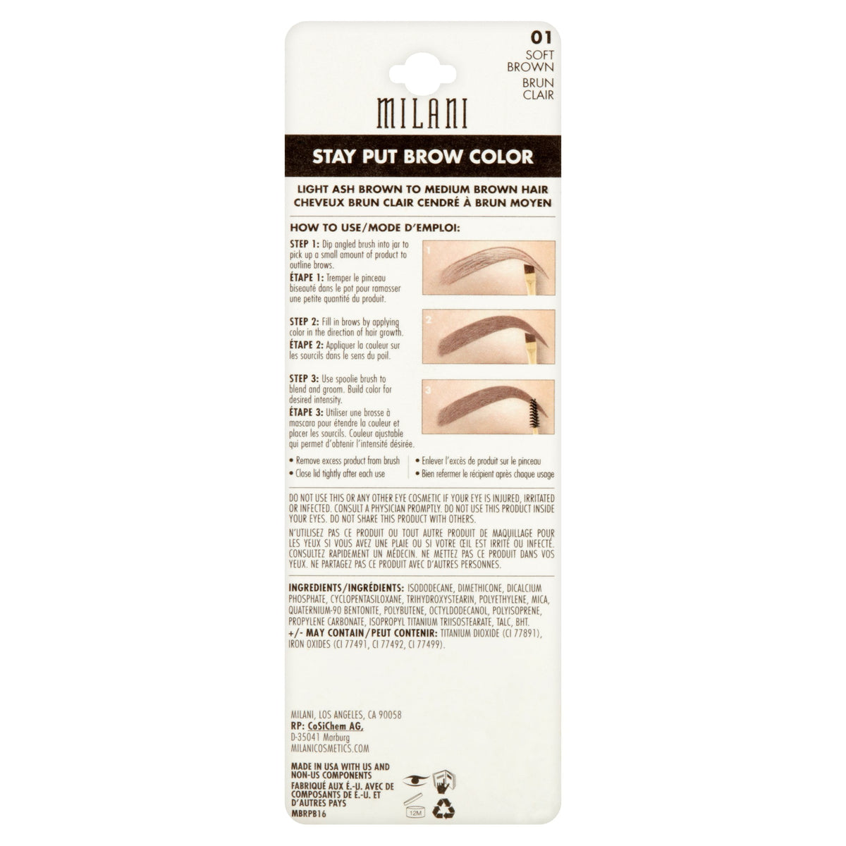 Milani Stay Put Brow Color, Soft Brown, 0.09 oz