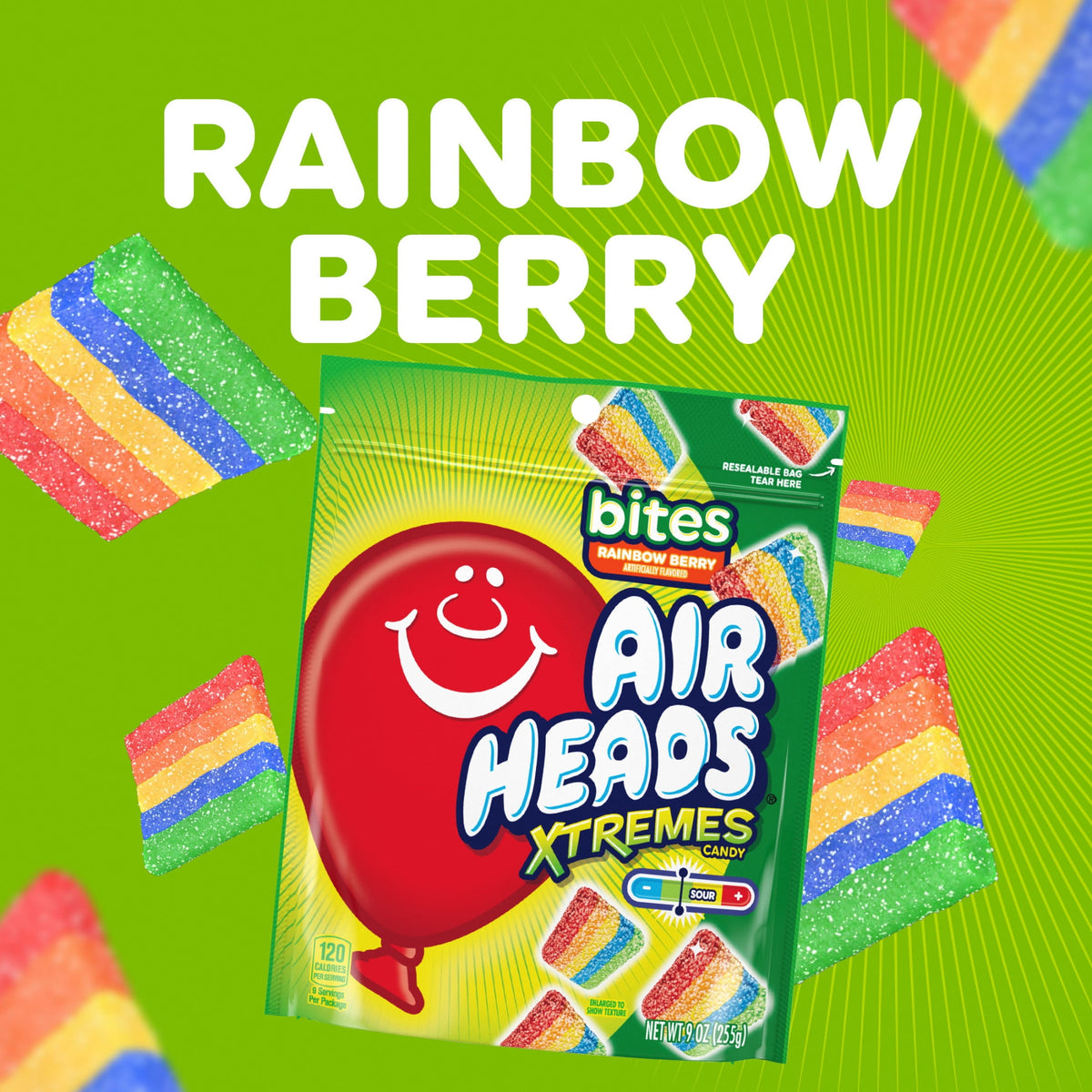 Airheads Xtremes Bites Sweetly Sour Candy, Rainbow Berry, 9 oz