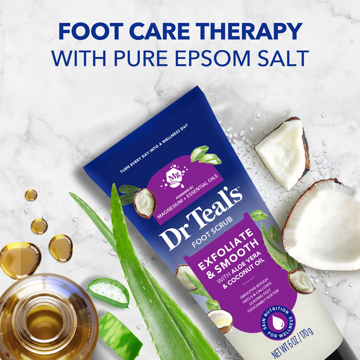Dr Teal's Softening Foot Scrub with Pure Epsom Salt, Aloe & Coconut Oil, 6 oz