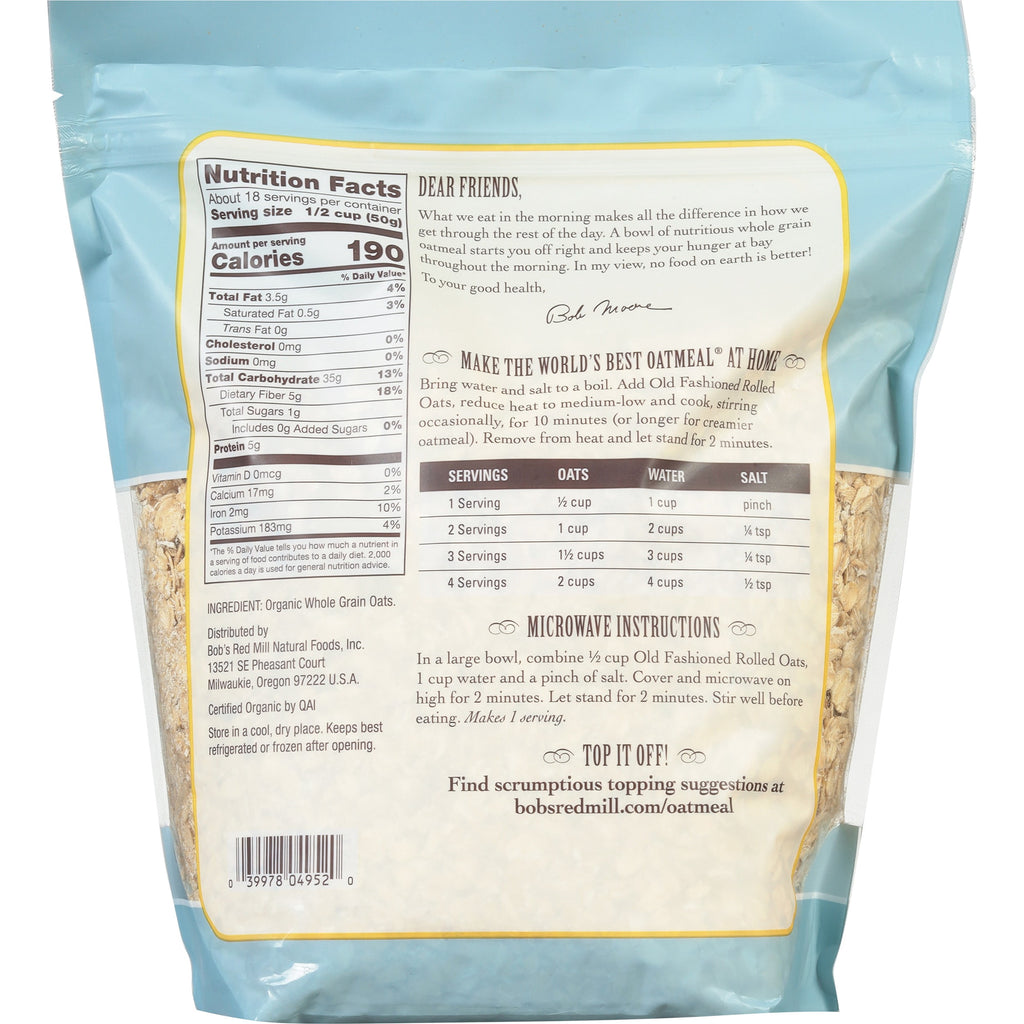 Bob's Red Mill Non-GMO Organic Old Fashioned Rolled Oats 32 oz Bag