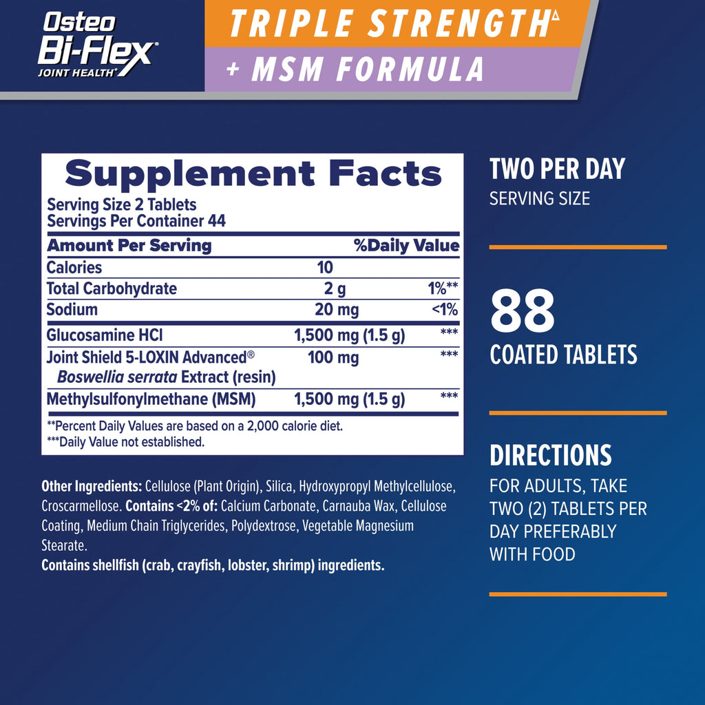 Osteo Bi-Flex Triple Strength Joint Health Dietary Supplement with Glucosamine Chondroitin MSM, 88 Count