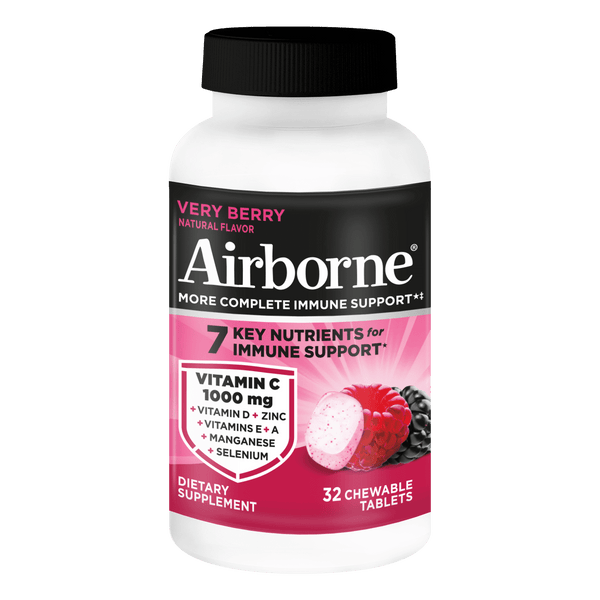 Airborne 1000mg Vitamin C Immune Support Chewable Tablets, Multivitamin Supplement, Very Berry Flavor, 32 ct