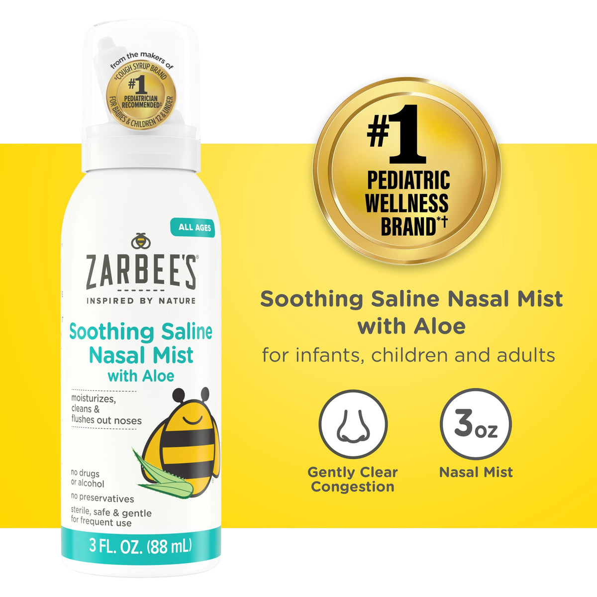 Zarbee’s Soothing Saline Nasal Mist with Aloe for All Ages, 3 fl. oz