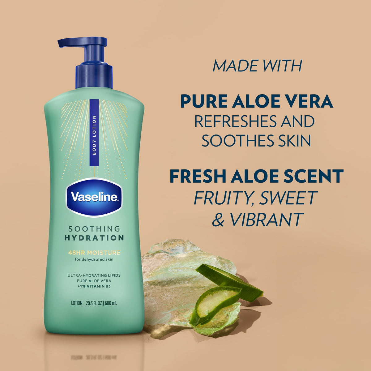 Vaseline Soothing Hydration Body Lotion for Dry Skin Soothing Hydration with Ultra-Hydrating Lipids + 1% Aloe Vera Extract to Refresh Dehydrated Skin