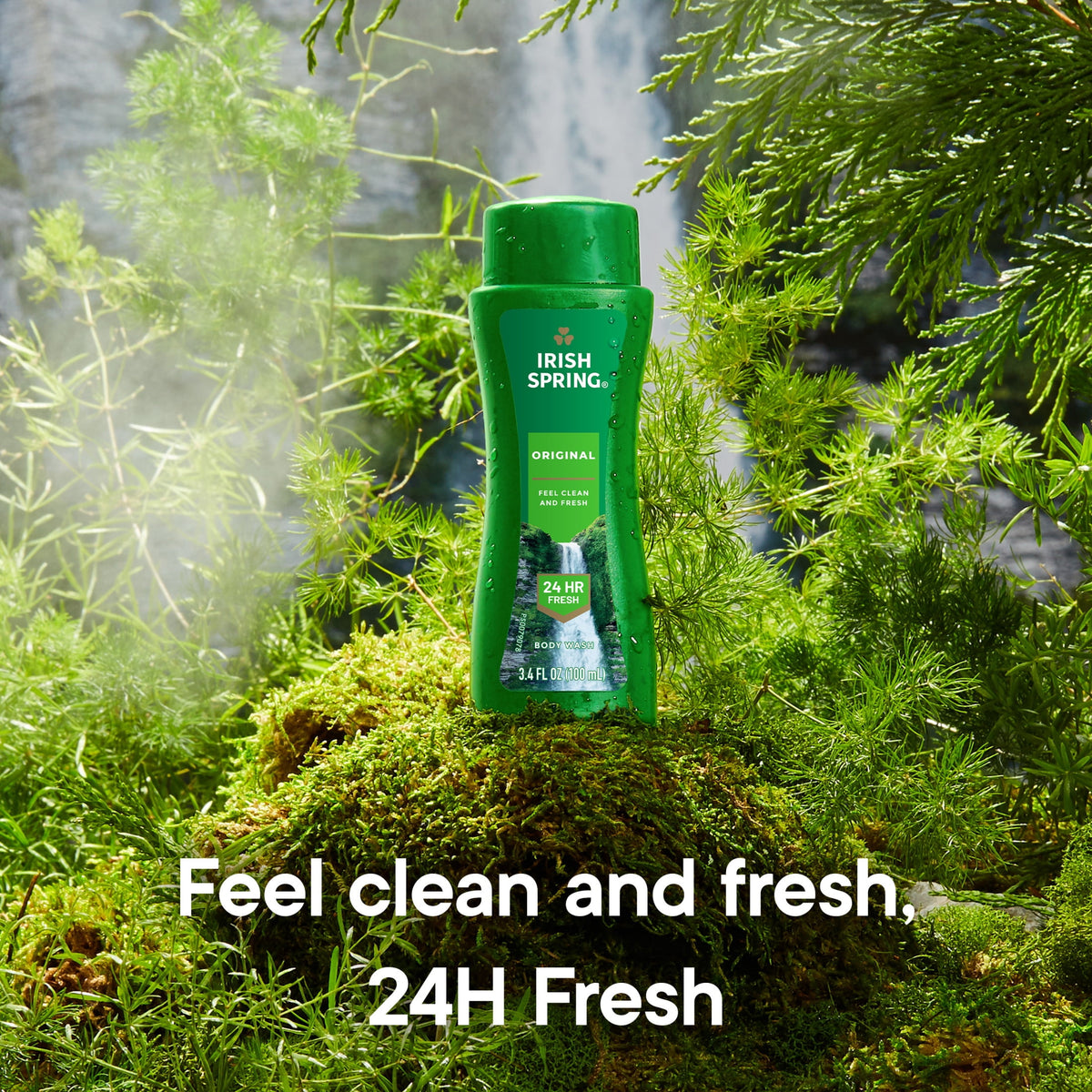 Irish Spring Original Moisturizing Body Wash for Men, 24-Hour Fresh, Face and Body Wash, Men’s Body Wash, Paraben Free, Cool Fresh Scent, 3.4 fl oz