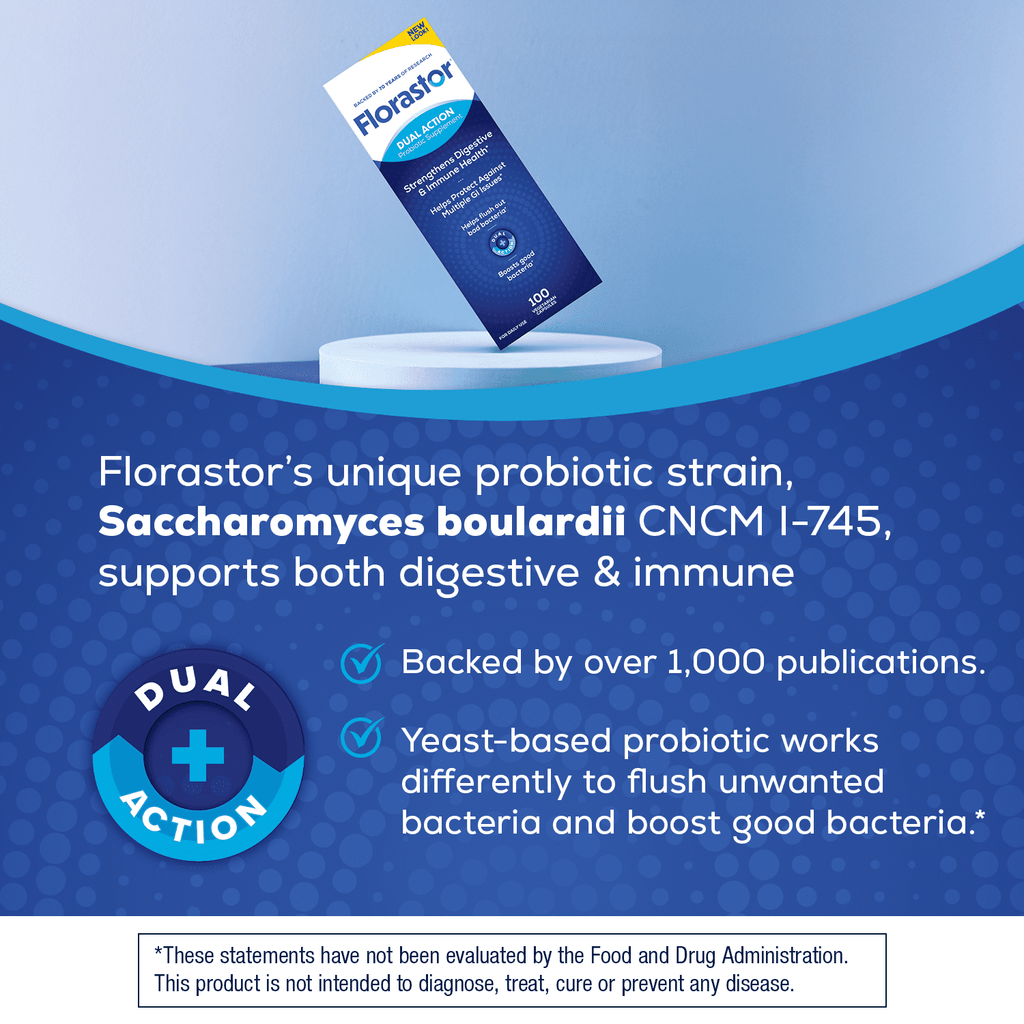 Florastor Unisex Daily Probiotic Supplement Capsules for Digestive Health, 100 Count