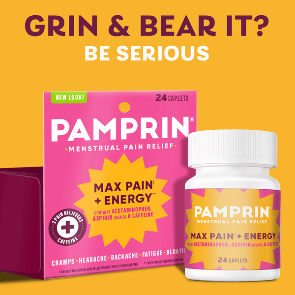 Pamprin Maximum Strength Pain + Energy Menstrual Pain Relief Caplets, 24 Ct