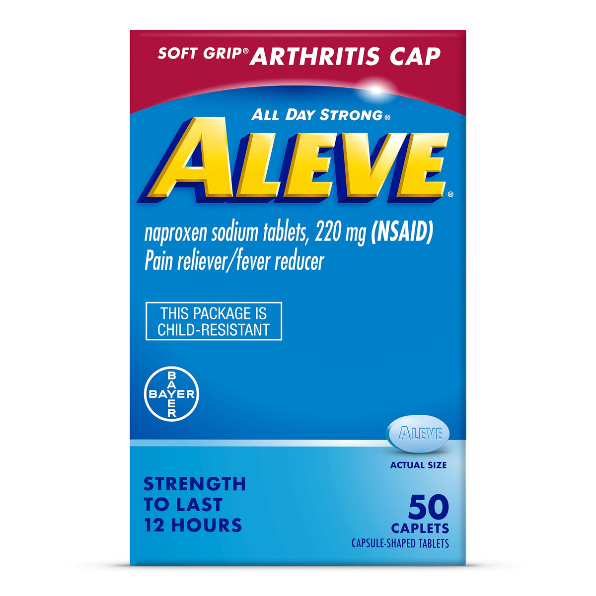 Aleve Caplets Soft Grip Arthritis Cap Naproxen Sodium Pain Reliever, 50 Count