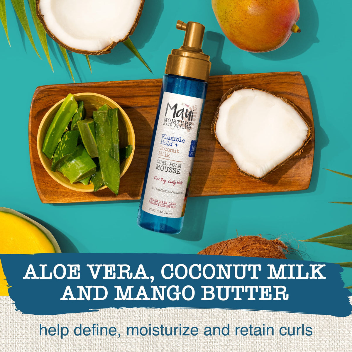 Maui Moisture flexible Hold + Coconut Milk Curl Foam Mousse, Curly Hair Styling, 8.5 fl oz