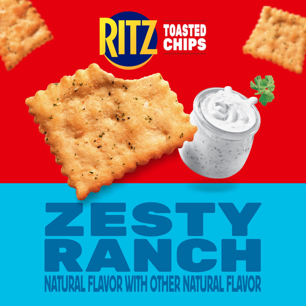 RITZ Toasted Chips Zesty Ranch Crackers, Party Snacks, 8.1 oz