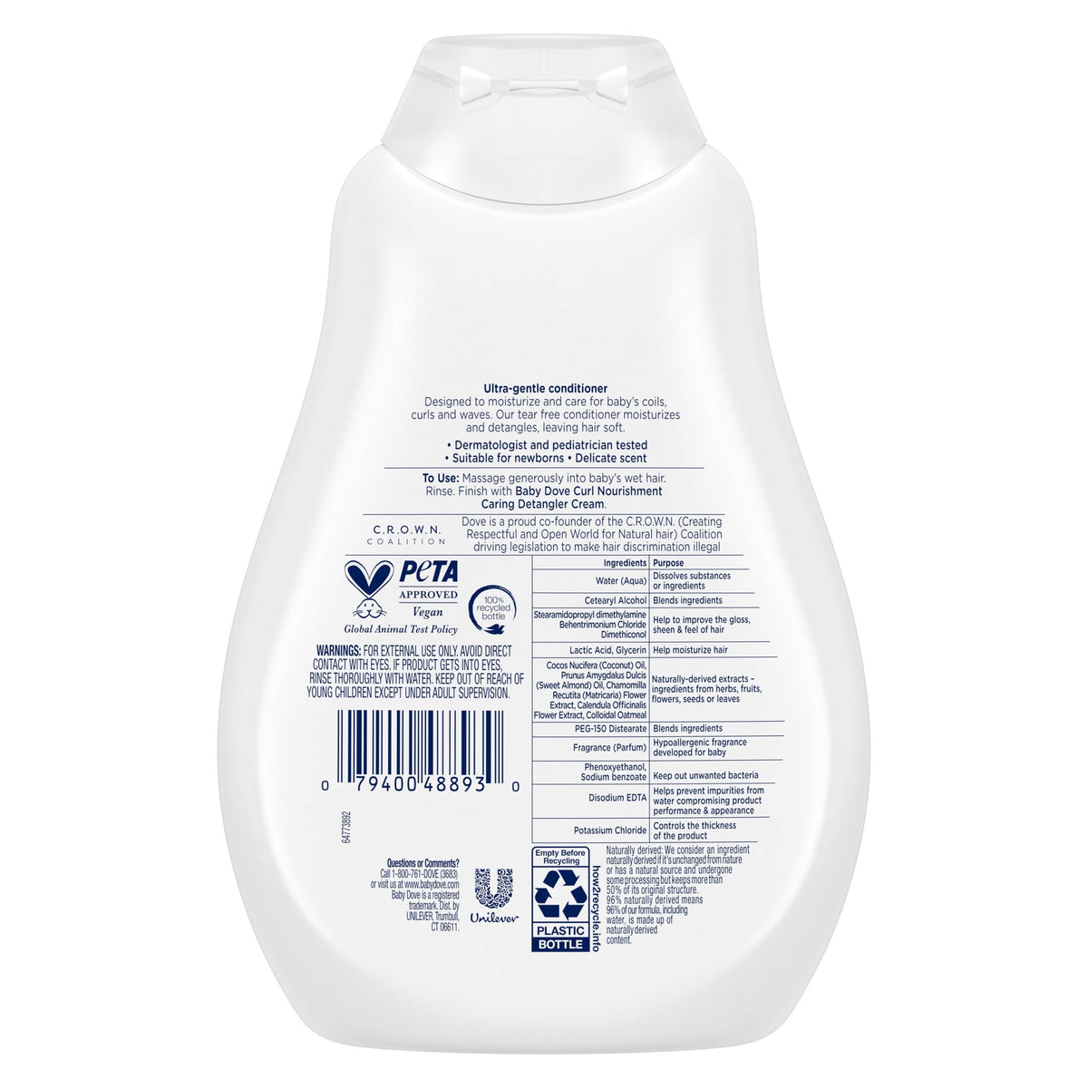 Baby Dove Textured Hair Care Baby Conditioner for Baby's Curly Hair Curl Nourishment Tear Free and Softening ,13 Fl oz