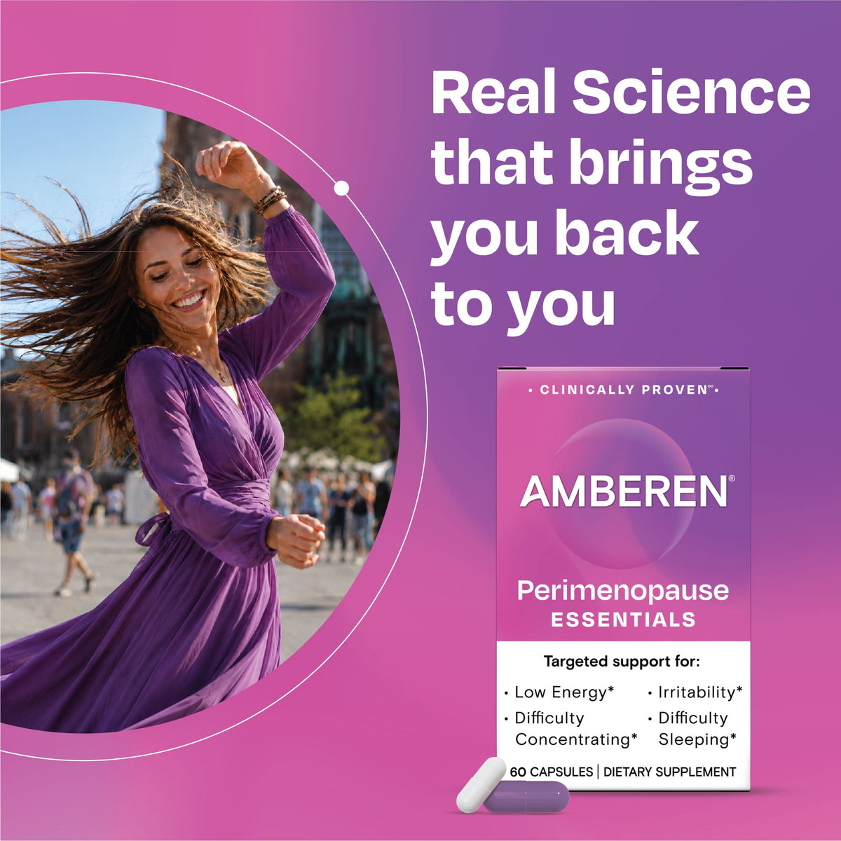 Amberen Multi-Symptom Perimenopause Supplements for Women, Night Sweats & Hot Flash Relief, 60 Count