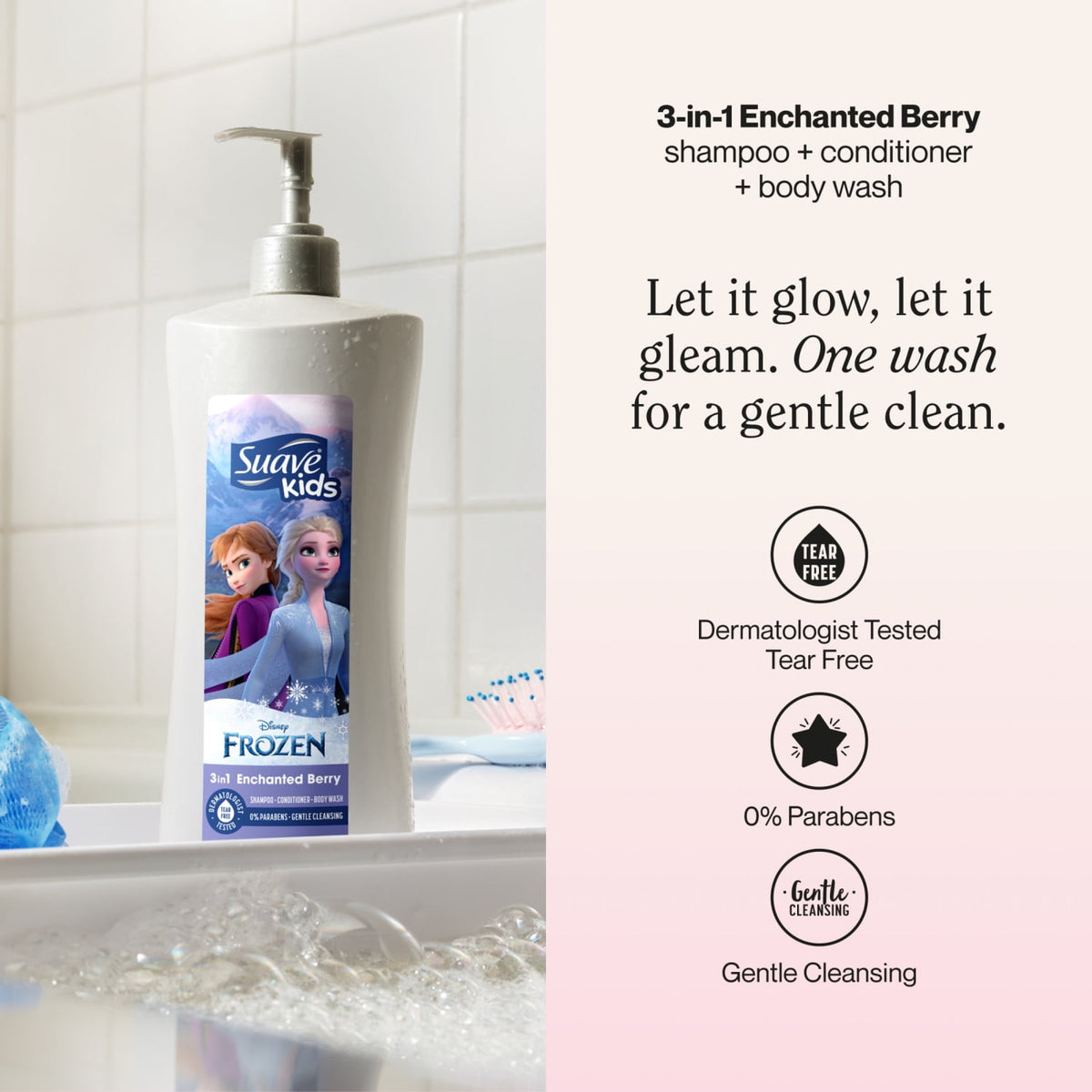 Suave Kids Frozen 3-in-1 Shampoo, Conditioner, Body Wash, Enchanted Berry Scent,  28 FL OZ Pump