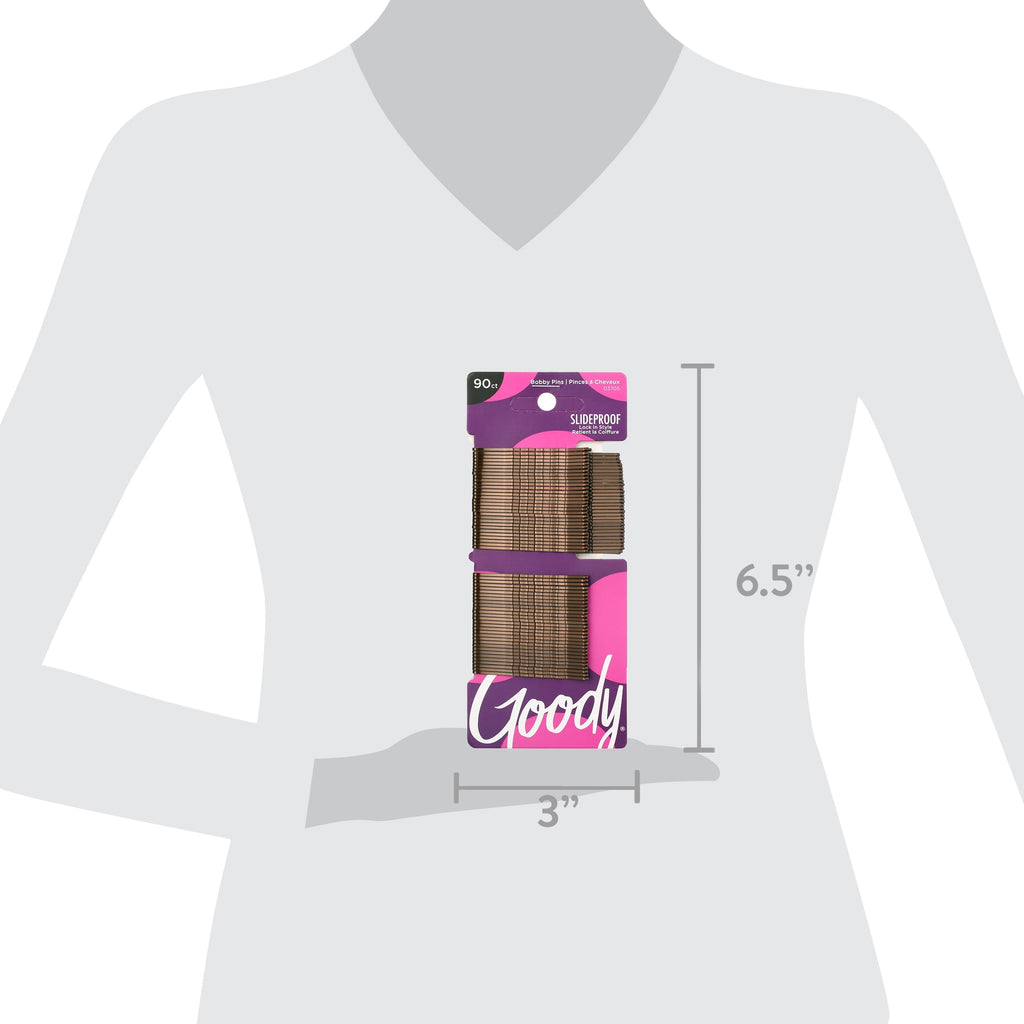 Goody Bobby Pins Slide-proof Grip, Secure Hold, Small, Hair Pins, Brown, 90 Ct