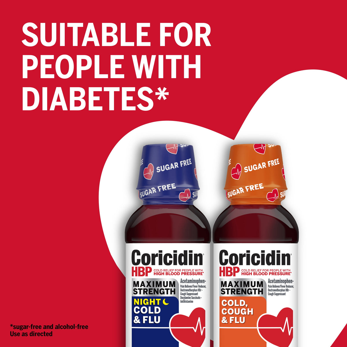 Coricidin HBP Cold & Flu Medicine, Sugar Free Night Liquid, Cherry, 12 fl oz
