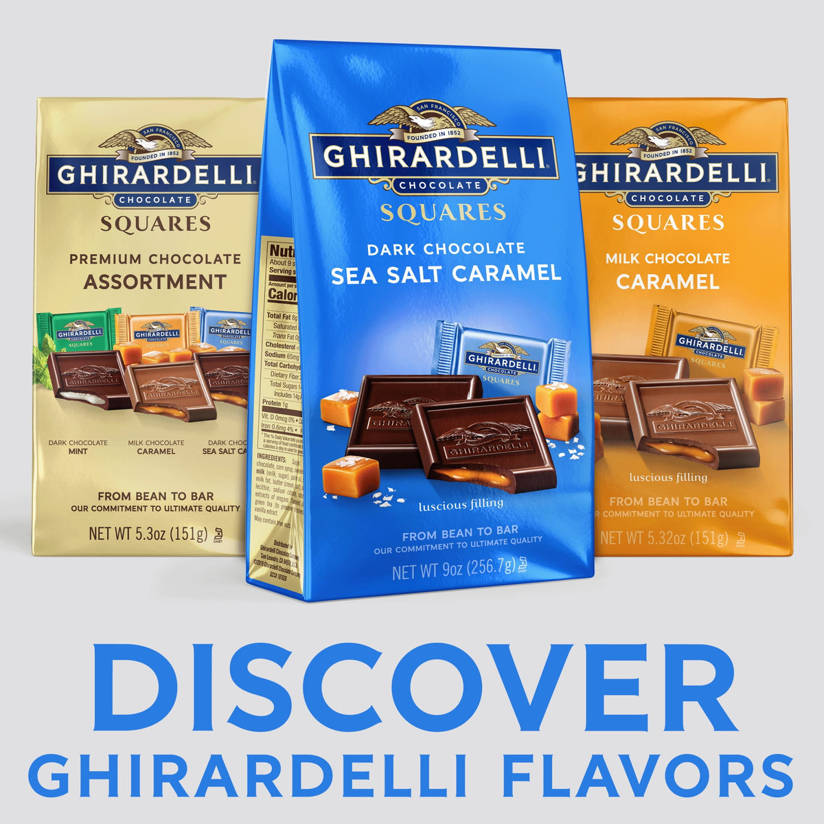 GHIRARDELLI Dark Chocolate Candy SQUARES with Sea Salt Caramel Filling, 9 oz Bag