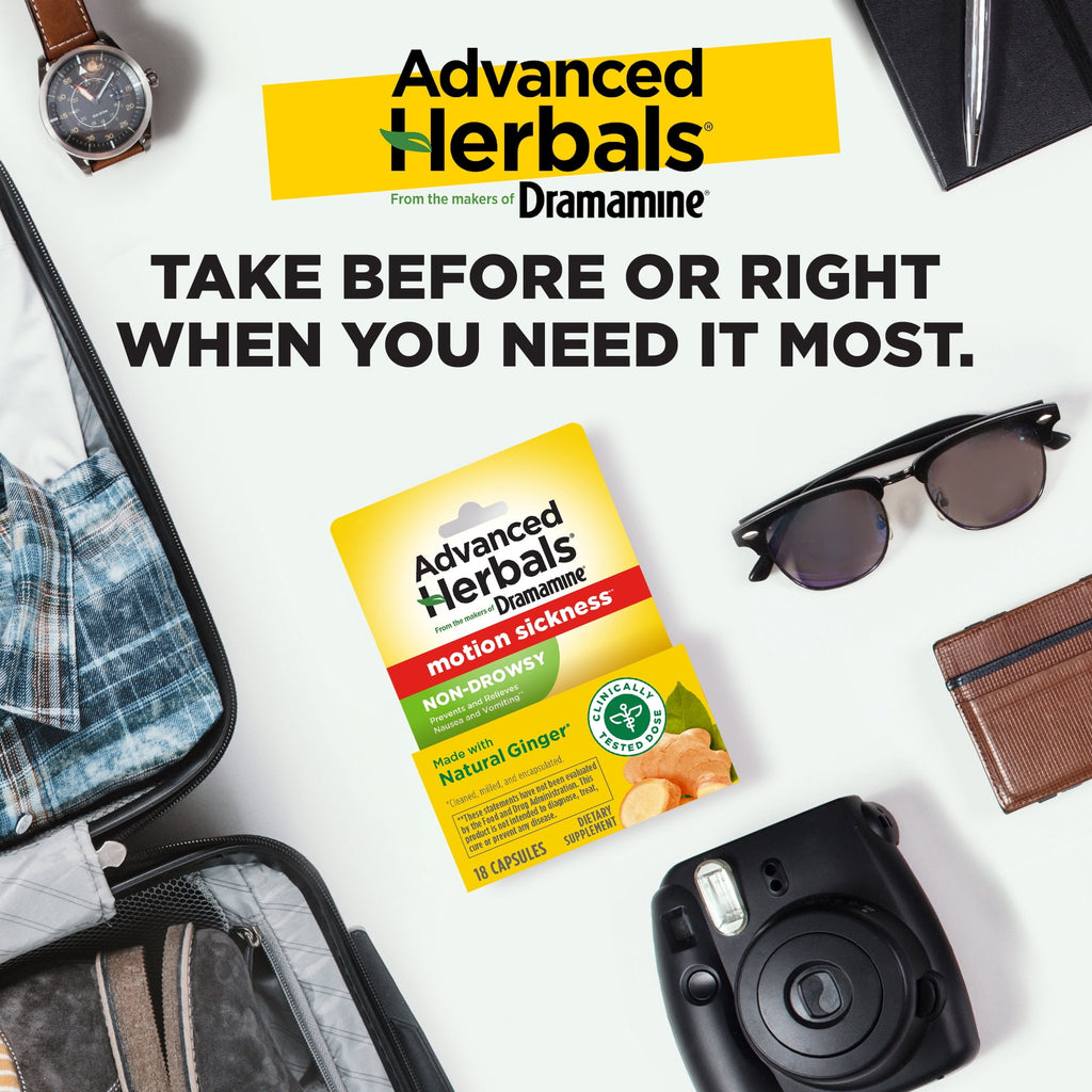 Advanced Herbals by Dramamine, Non-Drowsy Motion Sickness Relief, with Natural Ginger, 18 Count