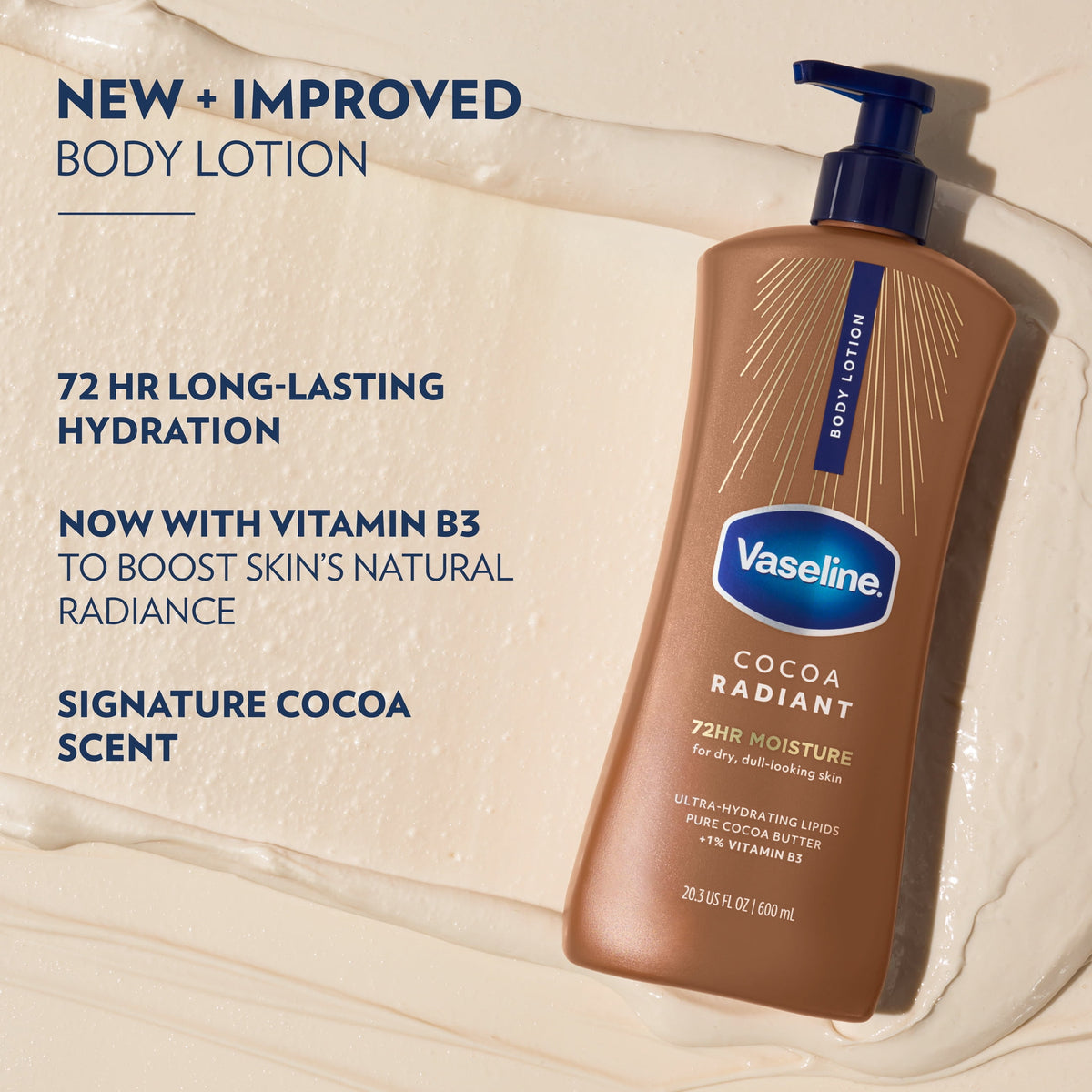 Vaseline Cocoa Radiant Body Lotion Cocoa for Dry Skin Cocoa Radiant Lotion Made with Ultra-Hydrating Lipids and Pure Cocoa Butter for a Long-Lasting
