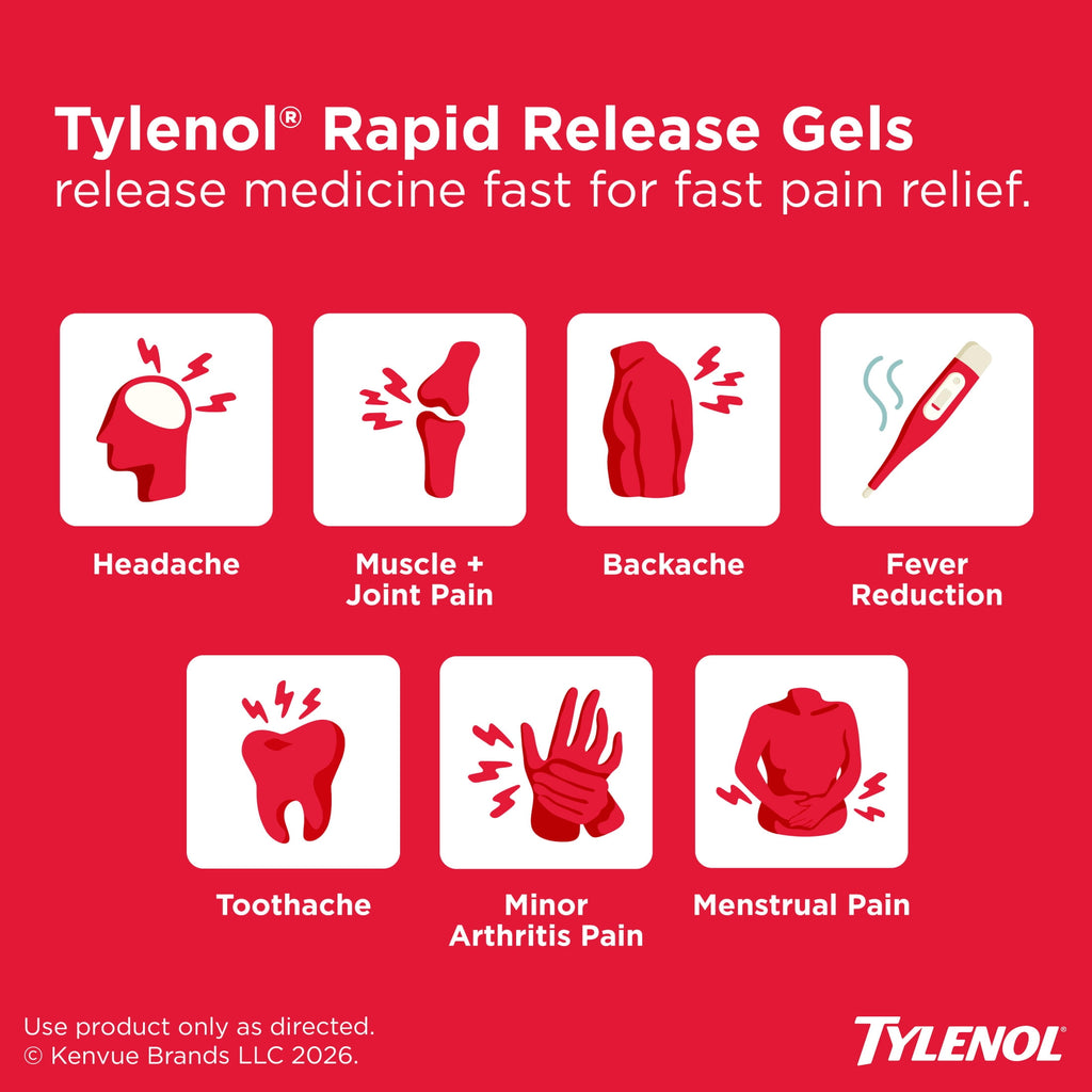 Tylenol Extra Strength Pain Relief Rapid Release Gels 500mg Acetaminophen, 24 Count