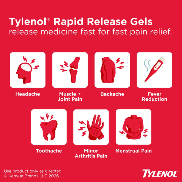 Tylenol Extra Strength Pain Relief Rapid Release Gels 500mg Acetaminophen, 24 Count