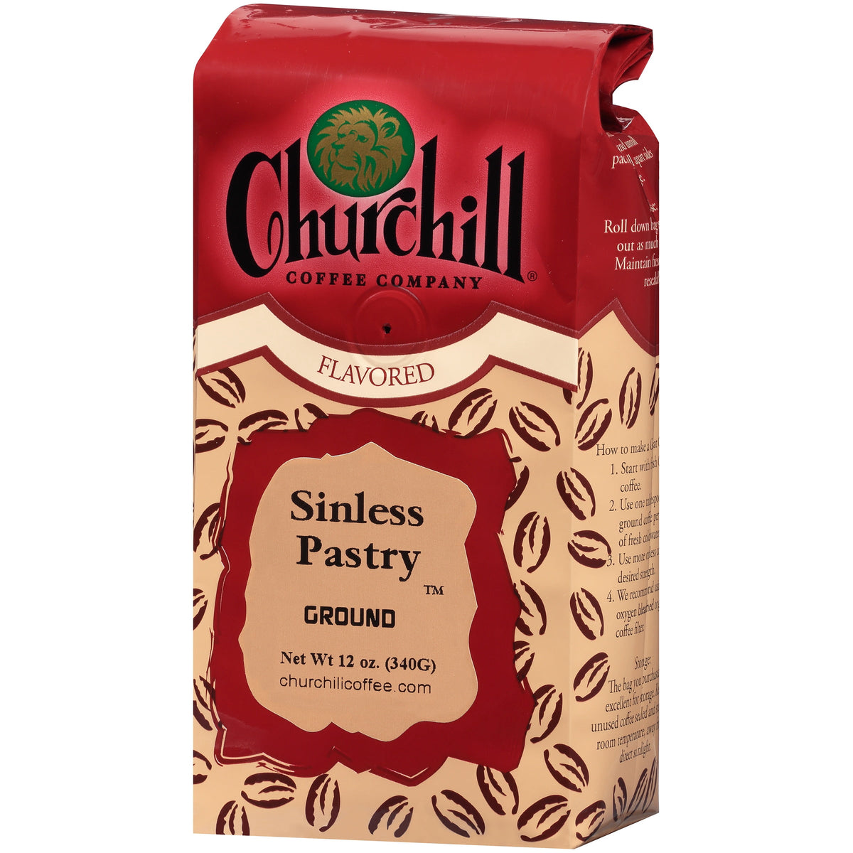 Churchill Coffee Company Sinless Pastry Flavored Medium-Roast Ground Coffee 12 oz. Stand up Bag