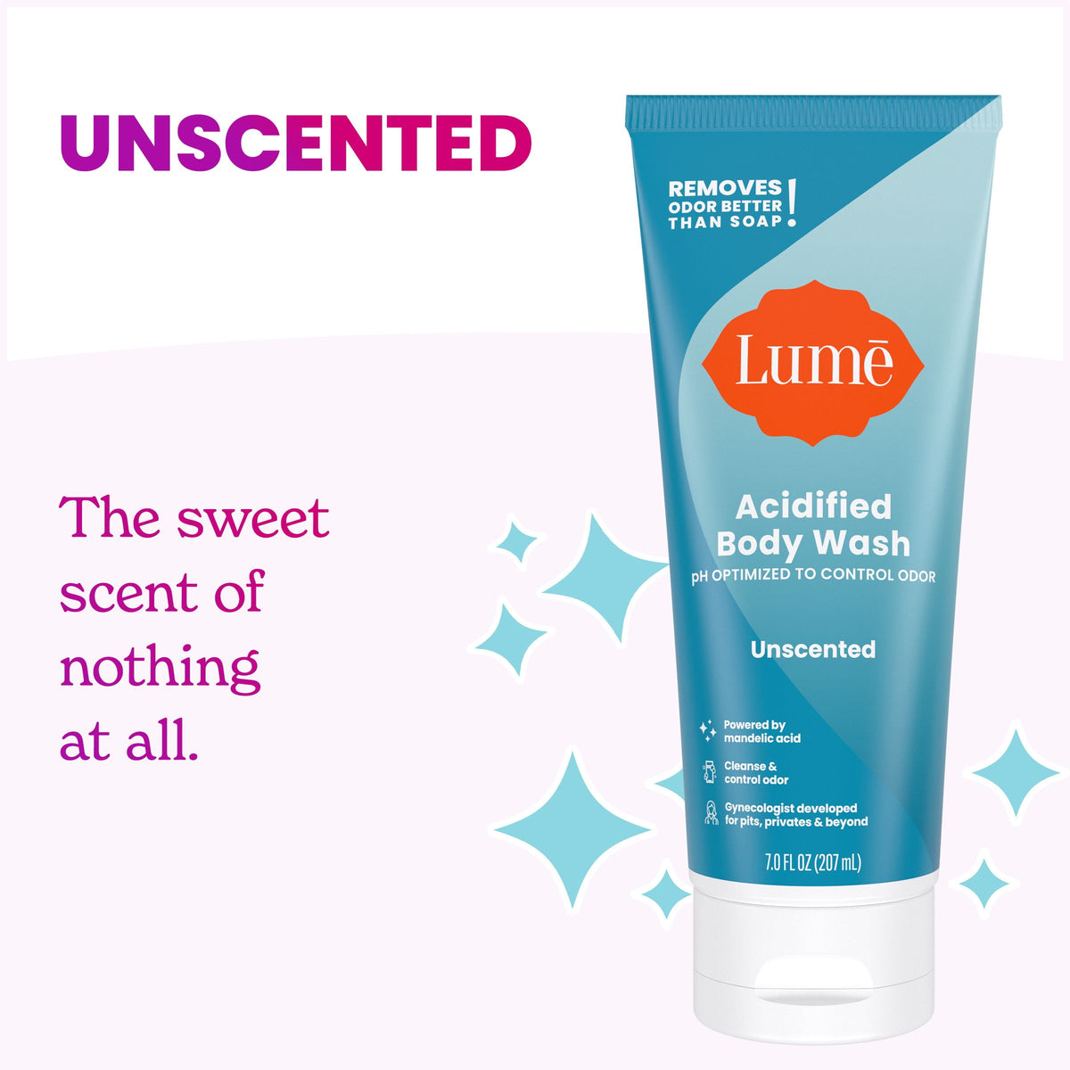 Lume Acidified Feminine Wash & Body Wash, Sensitive Skin, Unscented, 7 fl oz