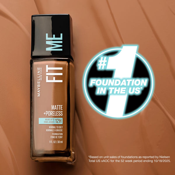 Maybelline Fit Me Matte + Poreless Liquid Foundation Makeup, Mocha, 1 fl. oz.