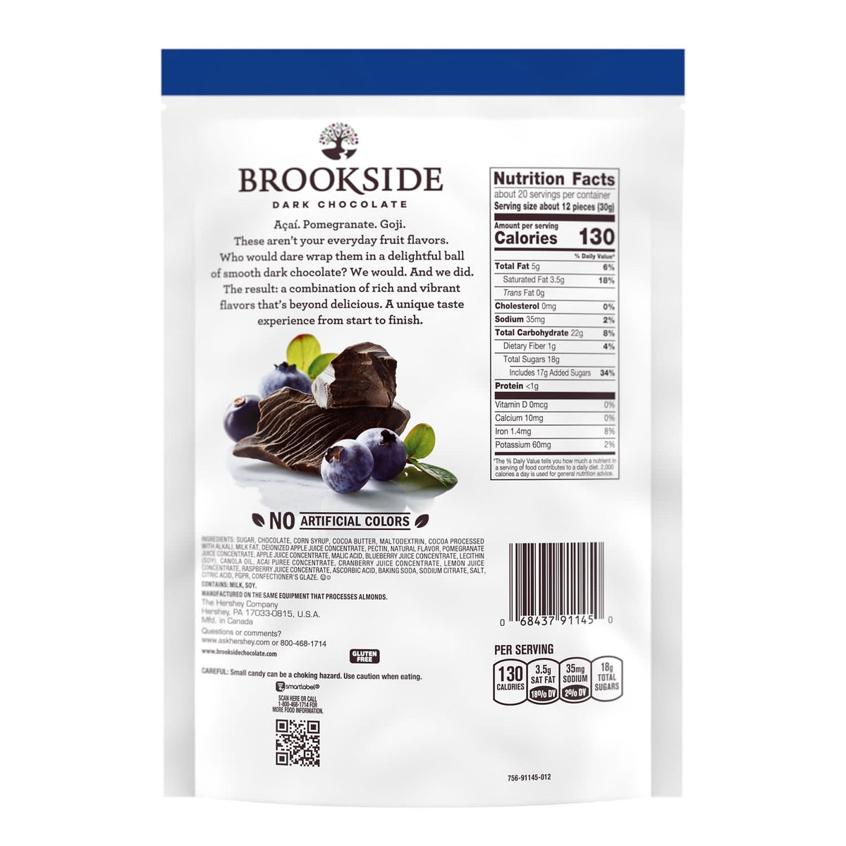 Brookside Dark Chocolate, Acai And Blueberry Flavored Snacking Chocolate, Bag 21 Oz