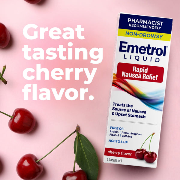 Emetrol Nausea and Upset Stomach Relief Liquid Medication, Cherry Flavor, 4 oz