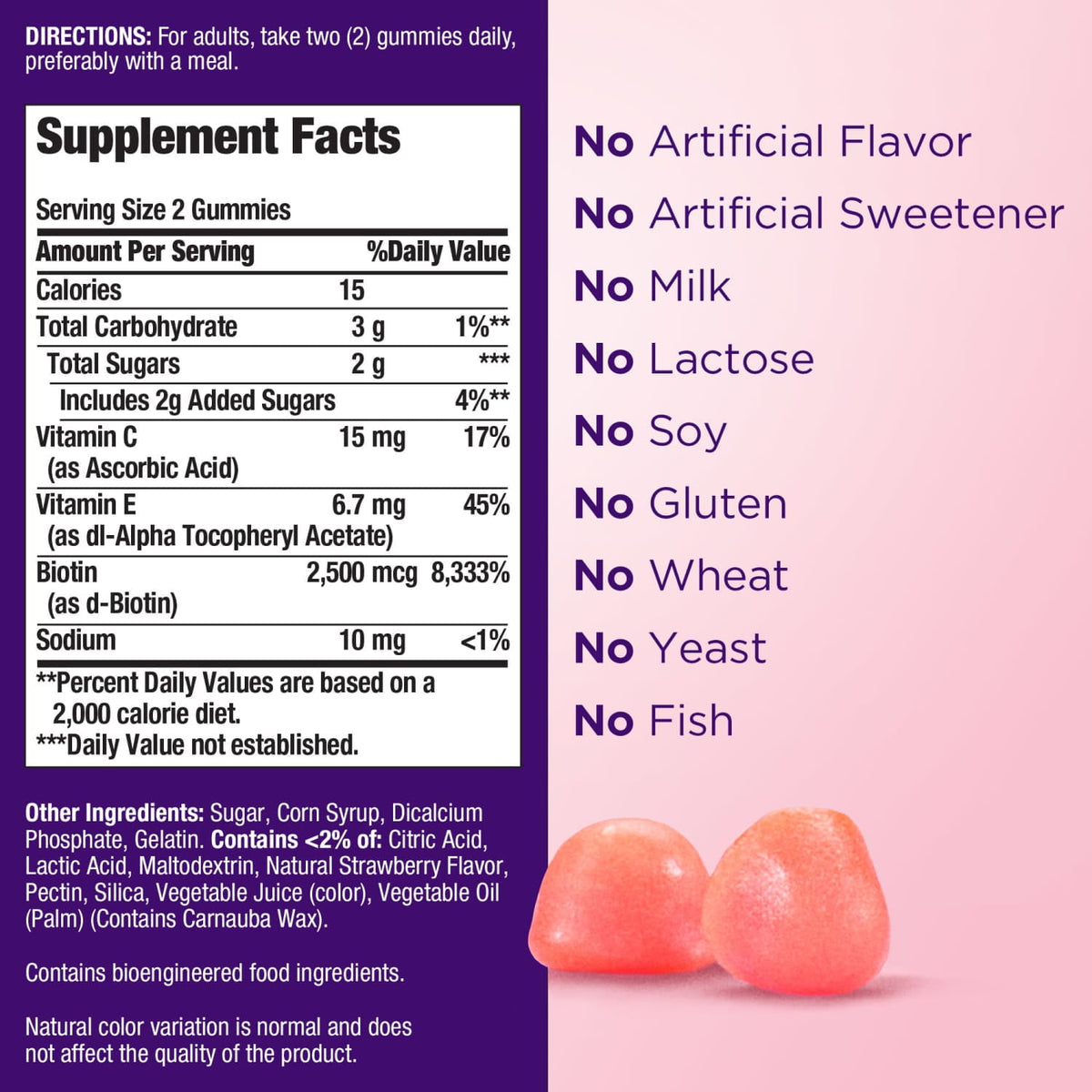 Nature's Bounty Optimal Solutions Hair, Skin and Nails Strawberry Gummies, 2500mcg Biotin, 180 Count