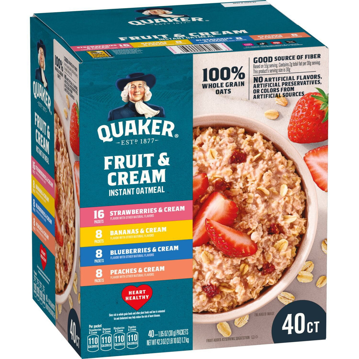 Quaker Instant Oatmeal Variety Pack, Fruit & Cream, 40 ea