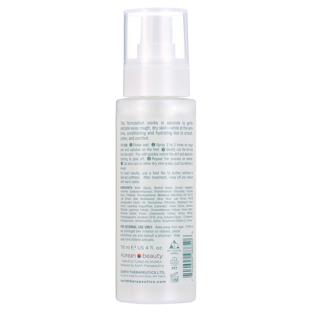 Earth Therapeutics Tea Tree Oil Foot Peeling Spray, 4 fl oz, Exfoliating Treatment for Rough, Dry Skin