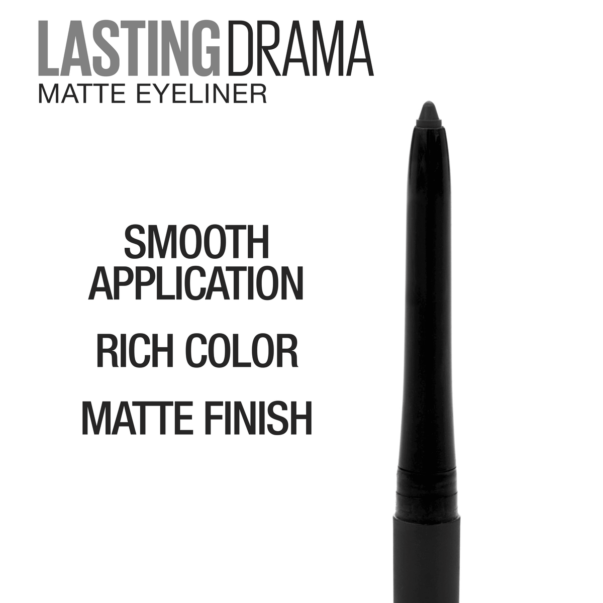 Maybelline Lasting Drama Waterproof Matte Eyeliner Pencil, Jet Black, 0.01 oz