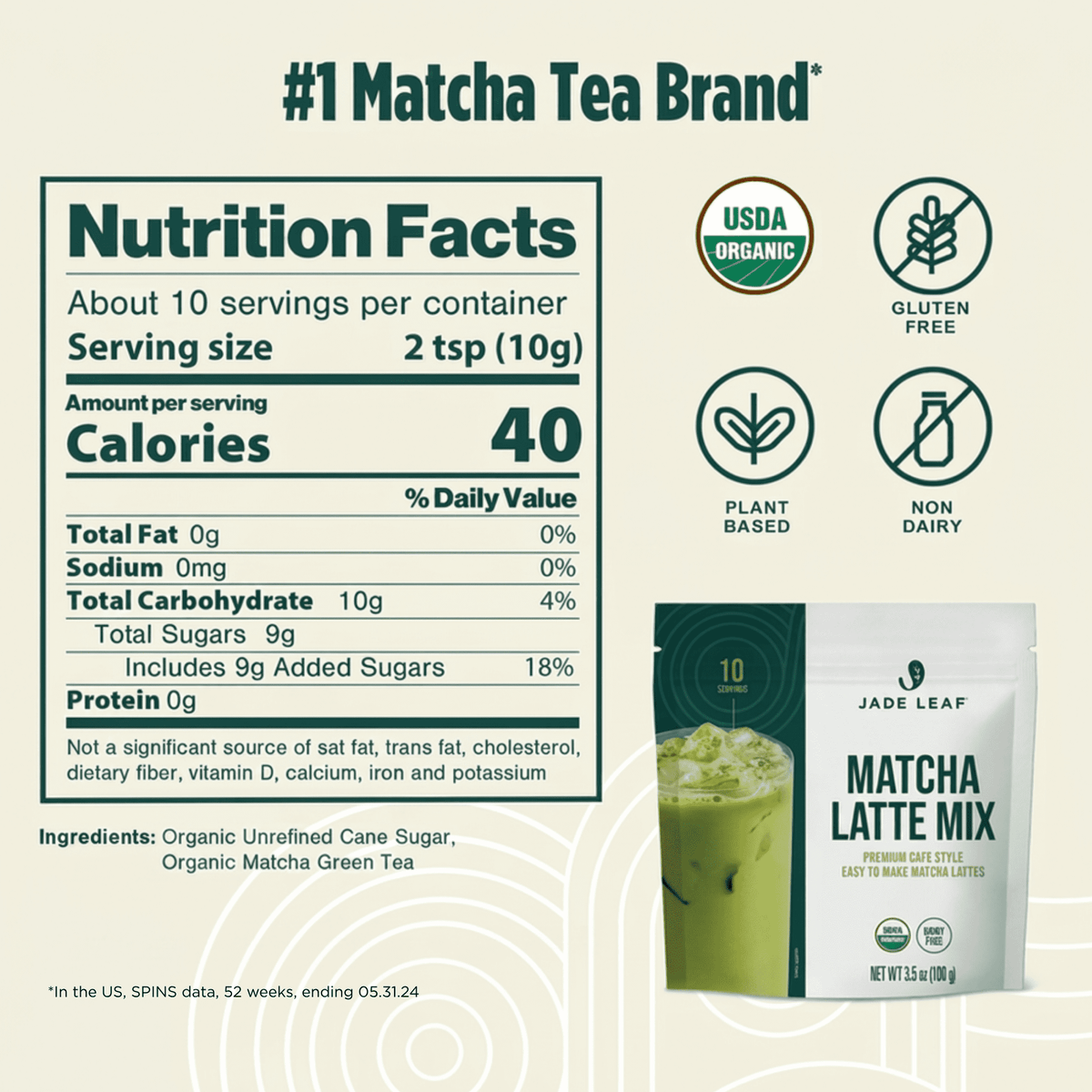 Jade Leaf Matcha, Organic Latte Mix, Powdered Tea, 3.5 Oz