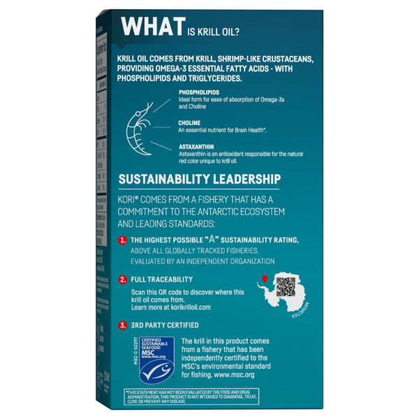 Kori Krill Superior Absorption Vs Fish Oil, Omega-3 Supplement for Heart, Brain, Joint, Eye, Skin & Immune Health, Softgels, 120 Count, Twin Pack