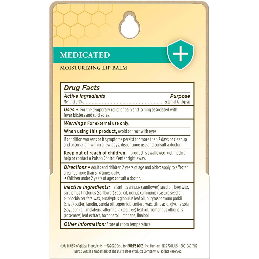 Burt's Bees Medicated Lip Balm With Menthol & Eucalyptus, 2 ea - OTC Shoppe Express