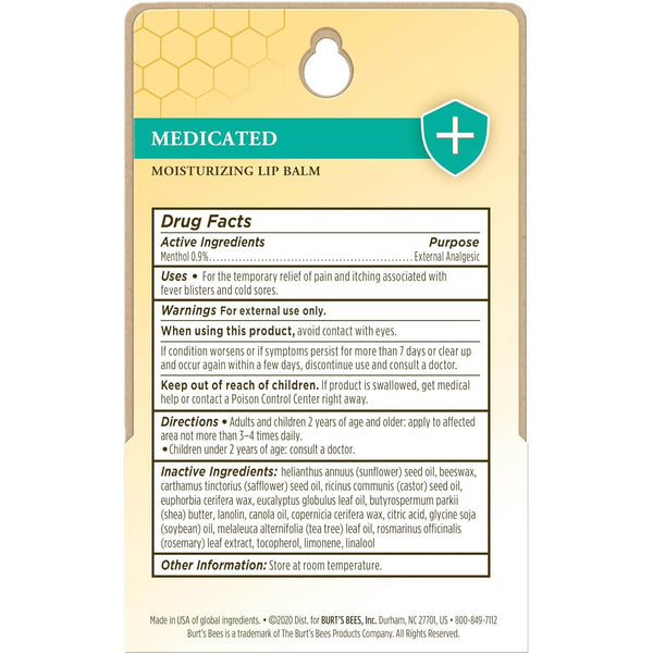 Burt's Bees Medicated Lip Balm With Menthol & Eucalyptus, 2 ea - OTC Shoppe Express