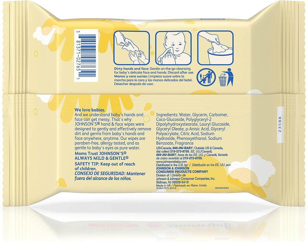 Johnson's Hand and Face Wipes, Disposable, 25 ea - OTC Shoppe Express