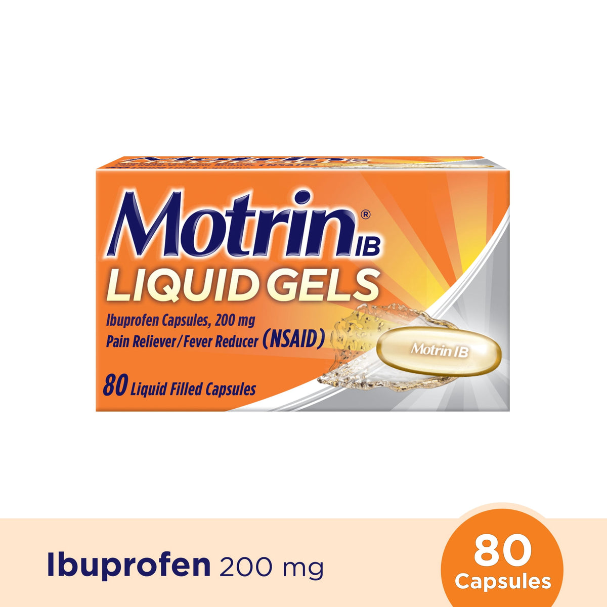Motrin IB Liquid Gels, Ibuprofen 200mg, Pain & Fever Relief, 80 Count