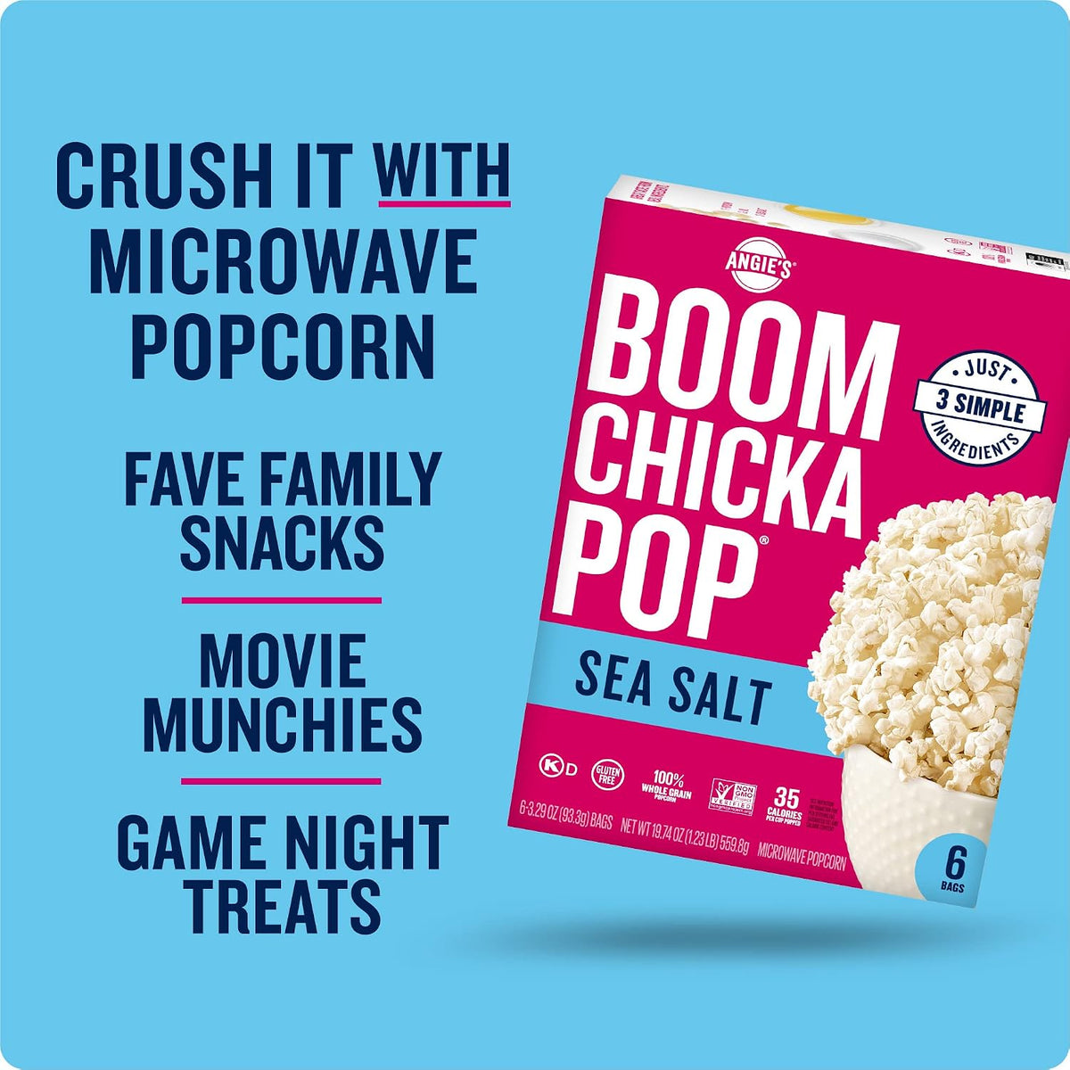 Angie's BOOMCHICKAPOP Sea Salt Microwave Popcorn, 3.29 oz. (6-ct)